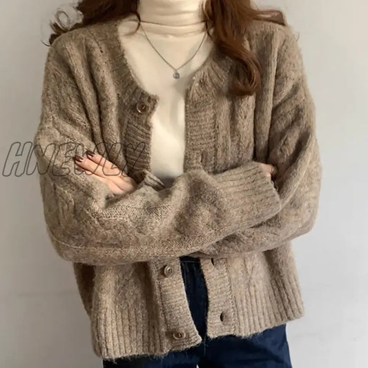 xsrrr Women Buttons Up Knit Warm Cardigan Sweater Coat Solid Short Coat Loose Long Sleeve Casual Sweater Women Fall Winter