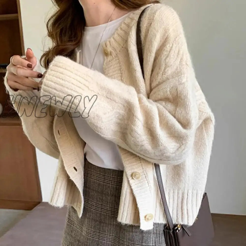 xsrrr Women Buttons Up Knit Warm Cardigan Sweater Coat Solid Short Coat Loose Long Sleeve Casual Sweater Women Fall Winter