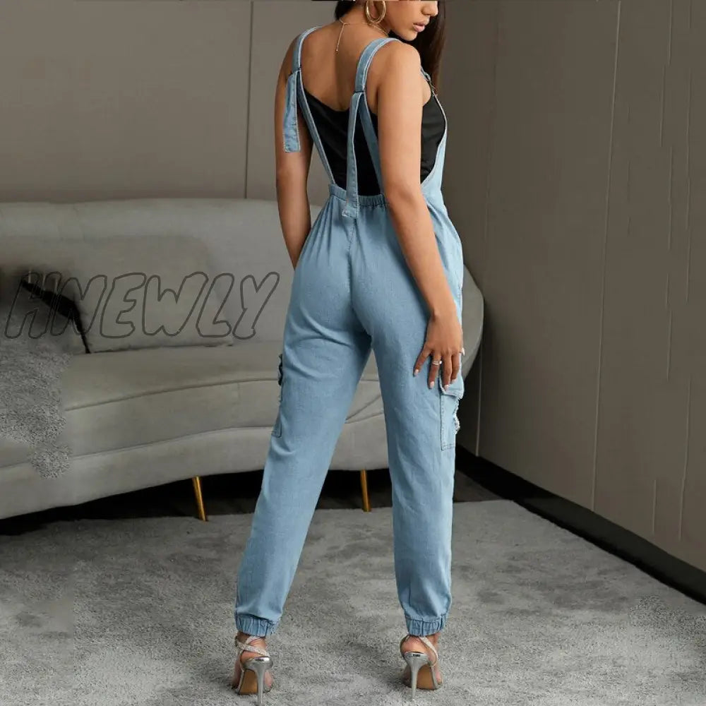 xsrrr Women Casual Fashion Denim Jumpsuits Overalls Long Rompers Zip Front Suspender Jeans Thick Strap Jumpsuit Spring Outfits Trends