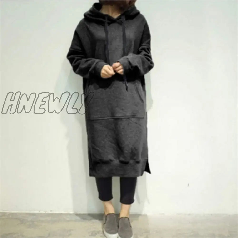 xsrrr Women Casual Hooded Dress Solid Drawsting Long Sleeve Sweatshirts Autumn Winter Oversized Pocket Pullover Harajuku Hoodie