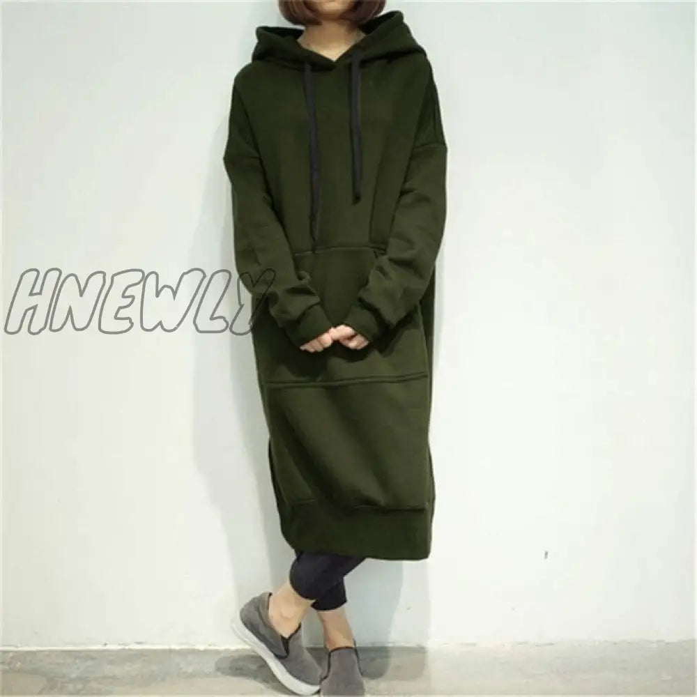 xsrrr Women Casual Hooded Dress Solid Drawsting Long Sleeve Sweatshirts Autumn Winter Oversized Pocket Pullover Harajuku Hoodie