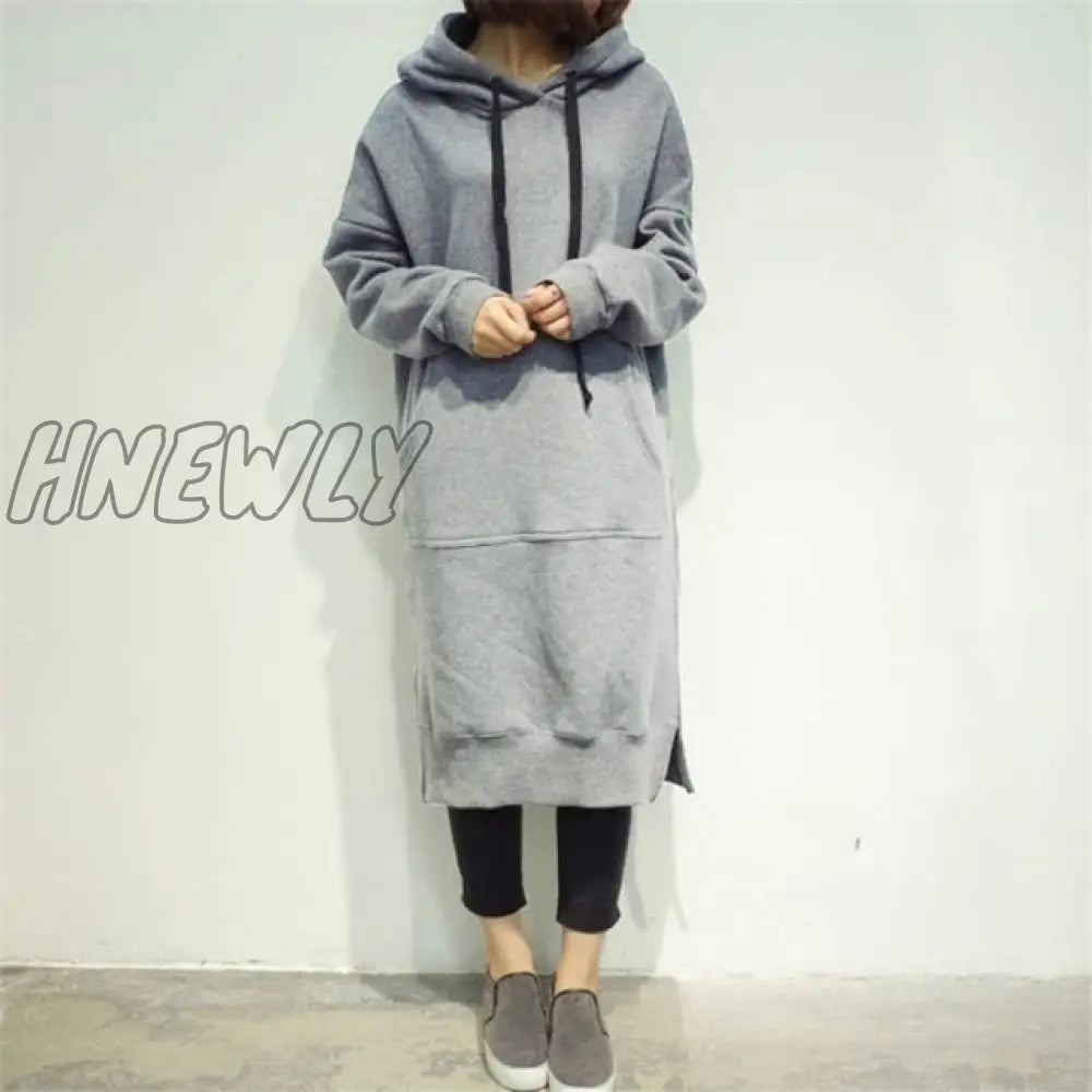 xsrrr Women Casual Hooded Dress Solid Drawsting Long Sleeve Sweatshirts Autumn Winter Oversized Pocket Pullover Harajuku Hoodie