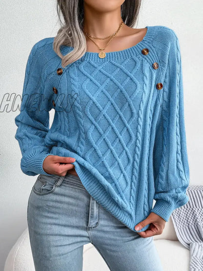 xsrrr Women Casual Square Collar Buttons Long Sleeve Knitted Pullovers And Sweaters For Autumn Winter