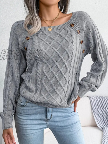 xsrrr Women Casual Square Collar Buttons Long Sleeve Knitted Pullovers And Sweaters For Autumn Winter