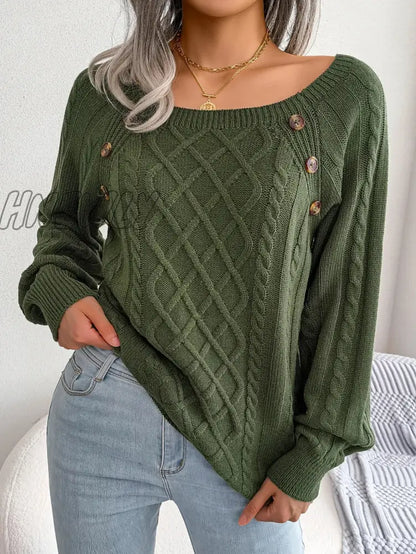 xsrrr Women Casual Square Collar Buttons Long Sleeve Knitted Pullovers And Sweaters For Autumn Winter