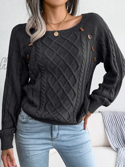 xsrrr Women Casual Square Collar Buttons Long Sleeve Knitted Pullovers And Sweaters For Autumn Winter