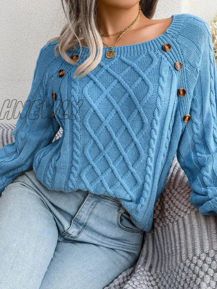 xsrrr Women Casual Square Collar Buttons Long Sleeve Knitted Pullovers And Sweaters For Autumn Winter