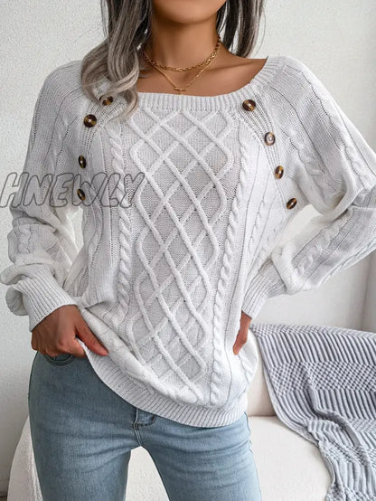 xsrrr Women Casual Square Collar Buttons Long Sleeve Knitted Pullovers And Sweaters For Autumn Winter