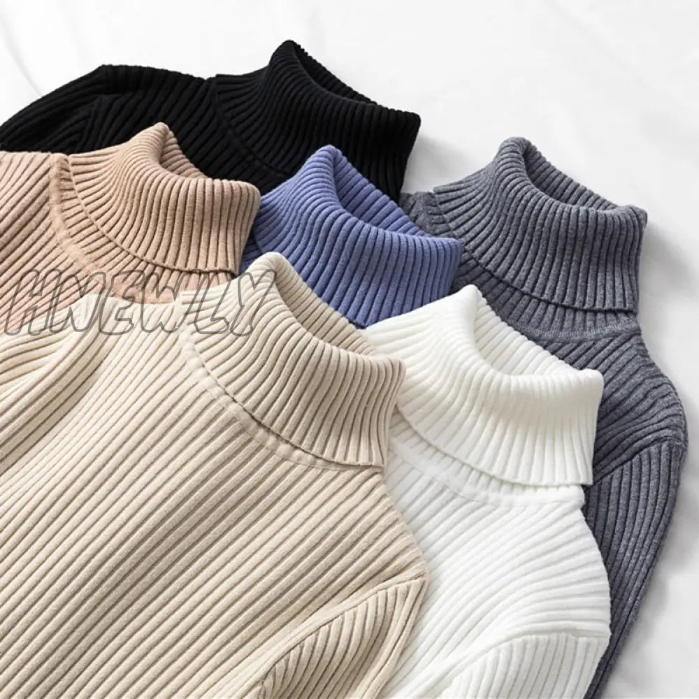 xsrrr Women Casual Turtleneck Knitted Sweater Lady Winter Warm Fashion Korean Harajuku Elastic Long Sleeves Solid Pullovers Sweater Trendy Teen Fashion