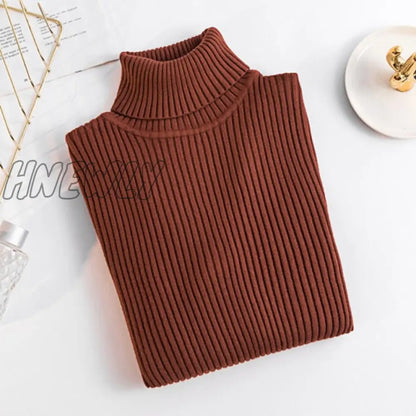 xsrrr Women Casual Turtleneck Knitted Sweater Lady Winter Warm Fashion Korean Harajuku Elastic Long Sleeves Solid Pullovers Sweater Trendy Teen Fashion