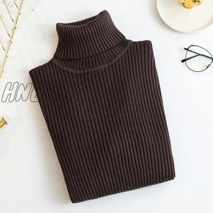 xsrrr Women Casual Turtleneck Knitted Sweater Lady Winter Warm Fashion Korean Harajuku Elastic Long Sleeves Solid Pullovers Sweater Trendy Teen Fashion