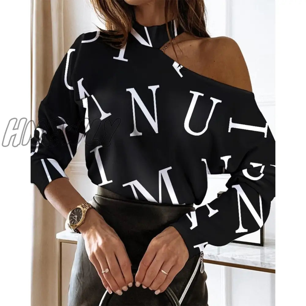 xsrrr Women Elegant Fashion Long Sleeve Blouses Tops Could Shoulder Letter Casual Blouse Spring Outfits Trends