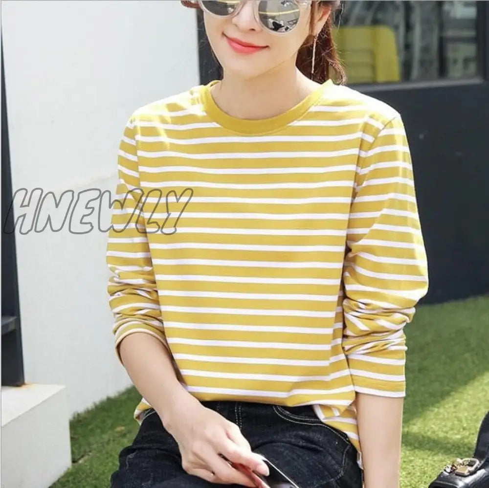 xsrrr Women Fashion Black And White Striped Blouse Shirt Casual Long Sleeve O-neck Soft Korean Shirt Ladies Women T-Shirt Autumn