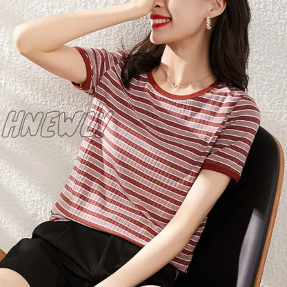 xsrrr Women Fashion Black And White Striped Blouse Shirt Casual Long Sleeve O-neck Soft Korean Shirt Ladies Women T-Shirt Autumn