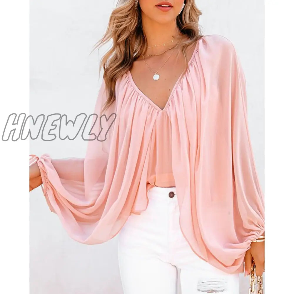 xsrrr Women Fashion Casual Long Sleeve Loose Fit Blouse V neck Batwing Sleeve Backless Sexy Tops Spring Outfits Trends