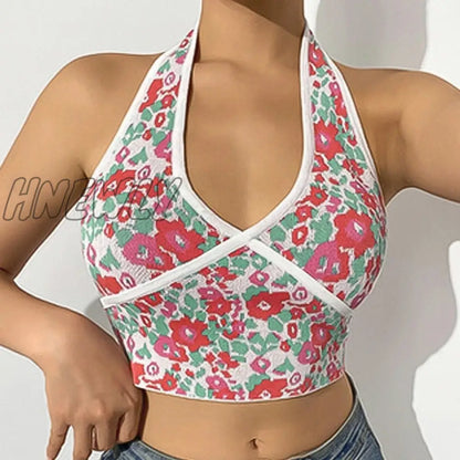 xsrrr Women Fashion Sexy Halter Backless Floral Print Tank Tops Summer  Female Casual Sleeveless Vest Tops