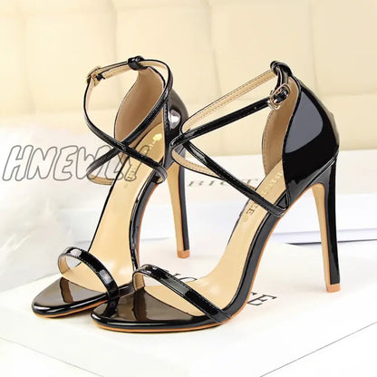 Hnewly Women Fetish 8cm 11cm High Heels Summer Mid Low Heels Champagne Gold Sandals Roman Pumps Lady Gladiators Stiletto Stripper Shoes