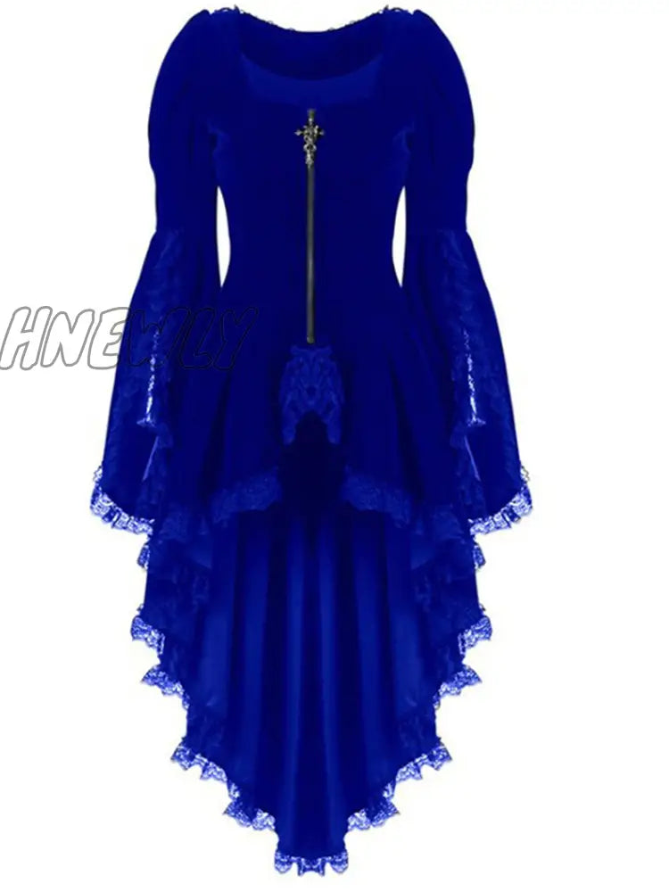 xsrrr Women Gothic Long Sleeve Lace Stitching Velvet Tuxedo Jacket Medieval Aristocratic Ladies Vampire Dress Lolita Cosplay Costume Halloween