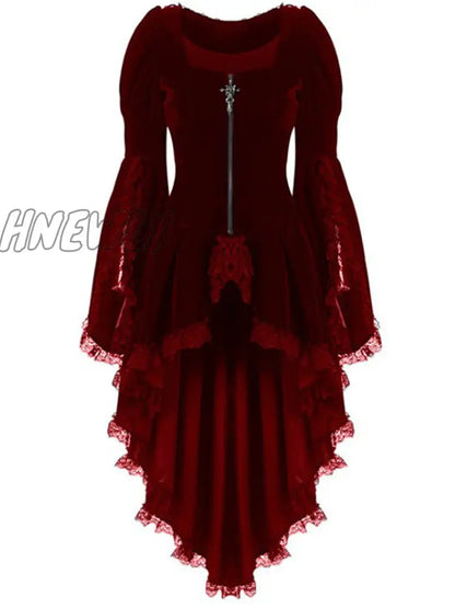 xsrrr Women Gothic Long Sleeve Lace Stitching Velvet Tuxedo Jacket Medieval Aristocratic Ladies Vampire Dress Lolita Cosplay Costume Halloween