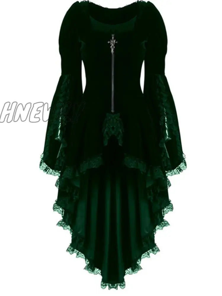 xsrrr Women Gothic Long Sleeve Lace Stitching Velvet Tuxedo Jacket Medieval Aristocratic Ladies Vampire Dress Lolita Cosplay Costume Halloween