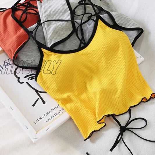 xsrrr Women Halter Tops Backless Bandage Sexy Crop Tops Women Lingerie Underwear Tops Padded Cotton Crop Tops Women Summer