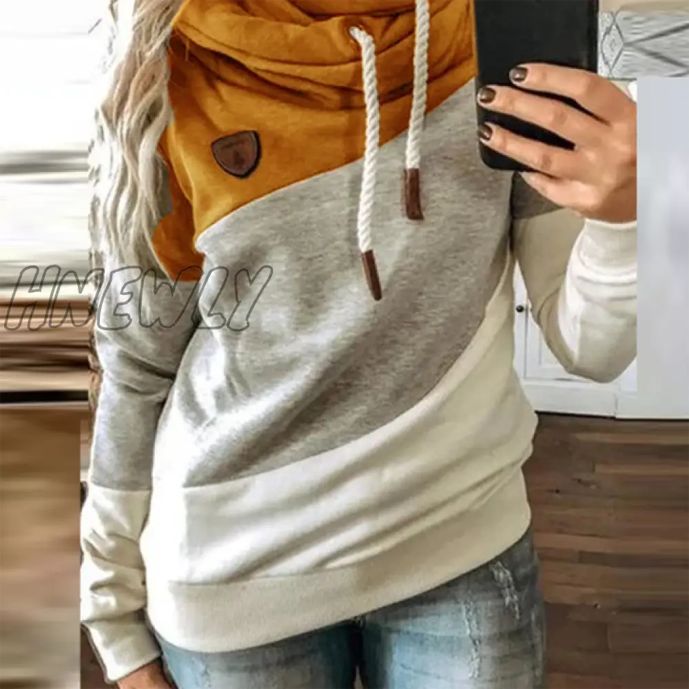 Hnewly Women Leopard Patchwork Hooded Sweatshirt Autumn Winter Turtleneck Warm Long Sleeve Printed Hoodies Female Drawstring Pullovers