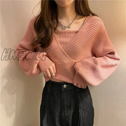 xsrrr Women Loose Knitted Pullover Sweaters Spring Summer Korean Sexy Off The Shoulder Criss Cross Knitwear Tops