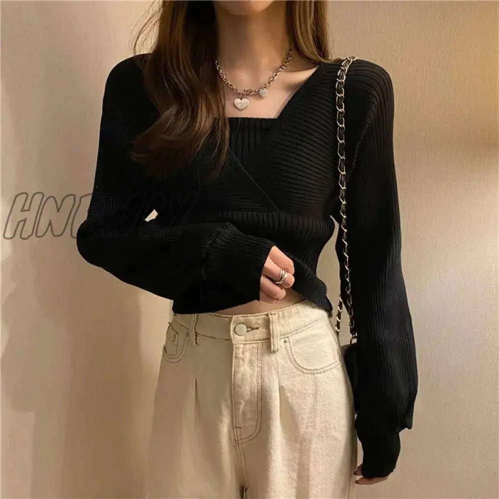 xsrrr Women Loose Knitted Pullover Sweaters Spring Summer Korean Sexy Off The Shoulder Criss Cross Knitwear Tops