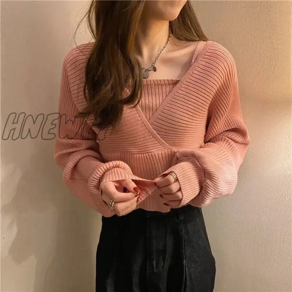 xsrrr Women Loose Knitted Pullover Sweaters Spring Summer Korean Sexy Off The Shoulder Criss Cross Knitwear Tops