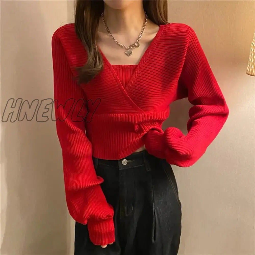 xsrrr Women Loose Knitted Pullover Sweaters Spring Summer Korean Sexy Off The Shoulder Criss Cross Knitwear Tops