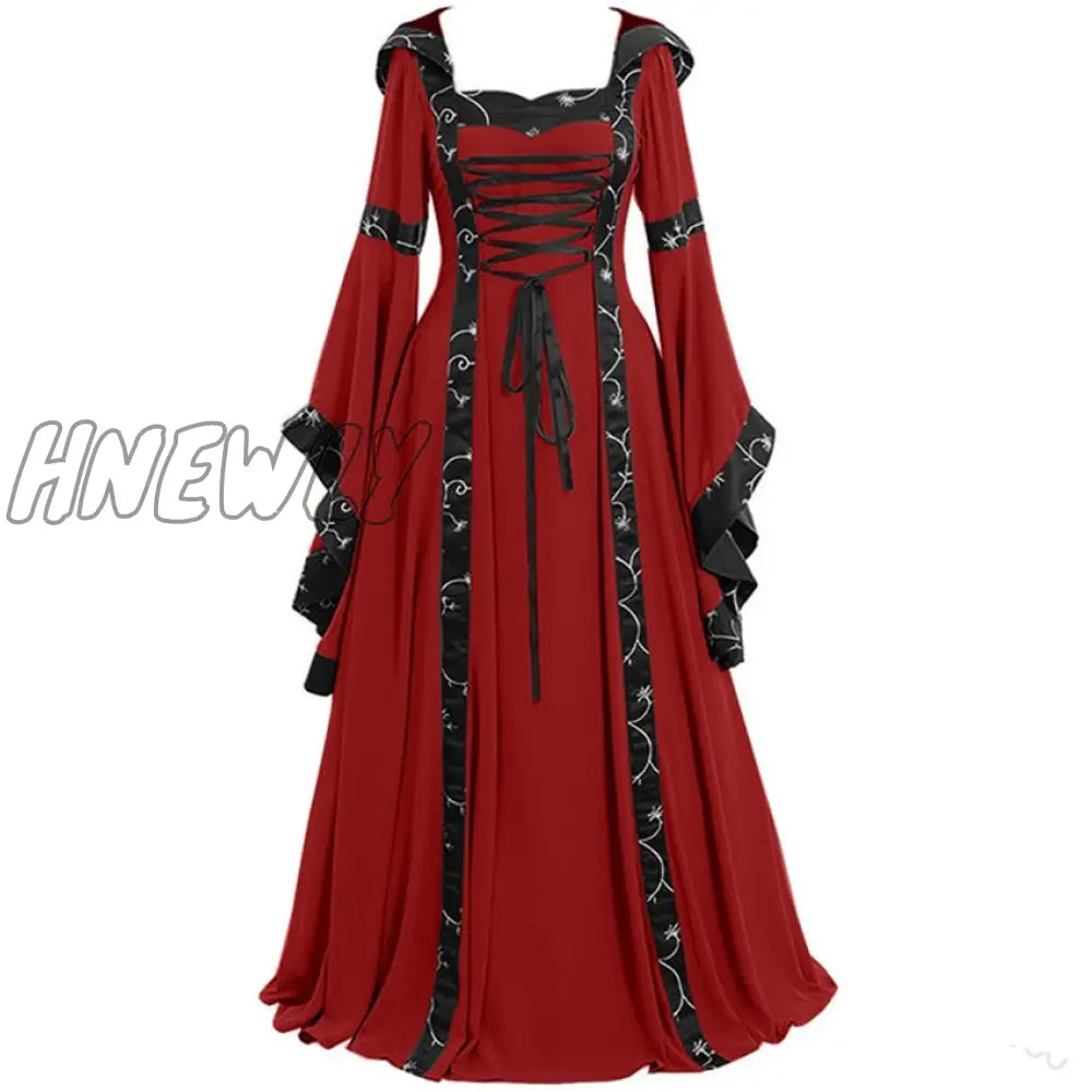 xsrrr Women Medeival Gothic Cosplay Dresses Victoria Steampunk Hoodies Bandage Halloween Noble Palace Bell  Long  Carnival Costumes