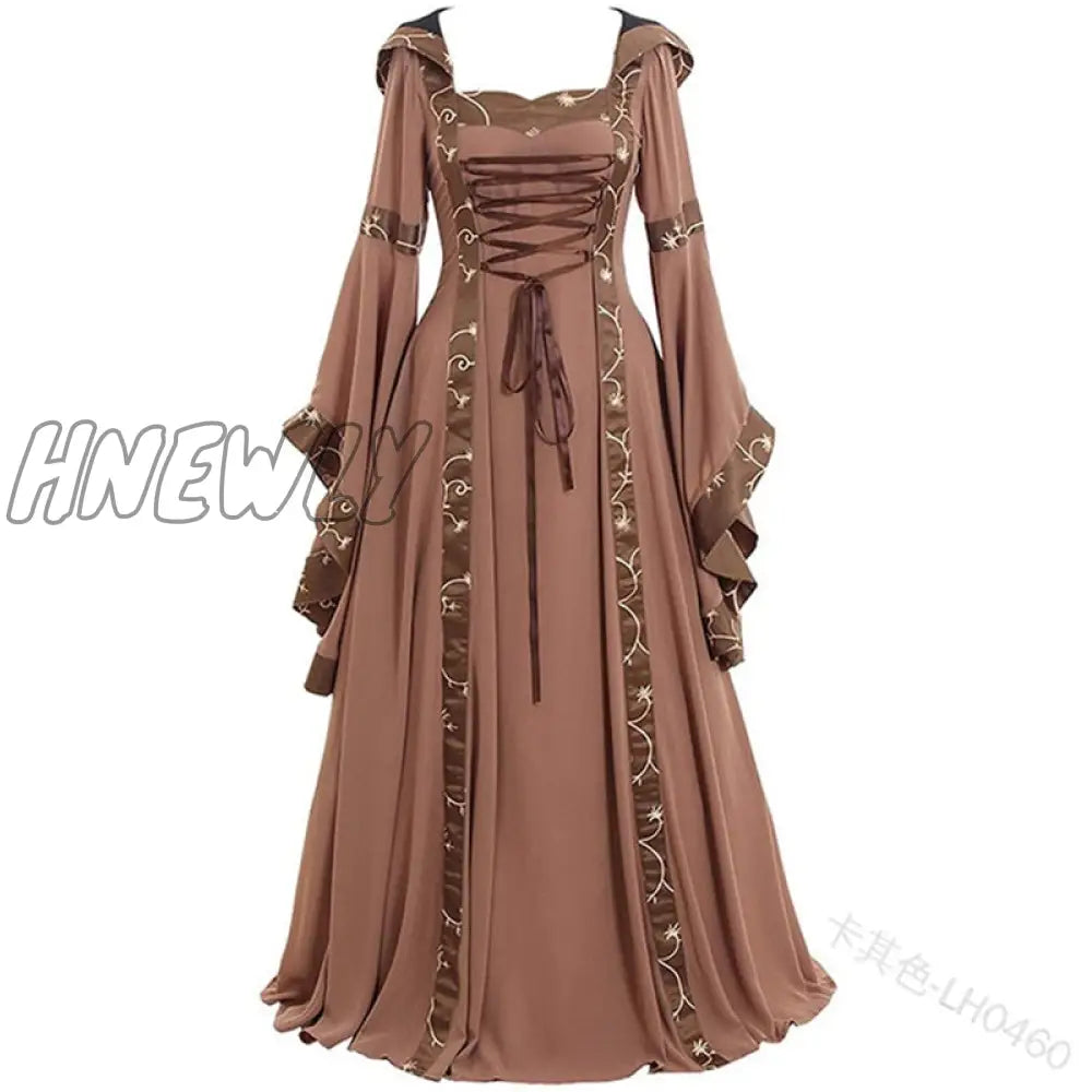 xsrrr Women Medeival Gothic Cosplay Dresses Victoria Steampunk Hoodies Bandage Halloween Noble Palace Bell  Long  Carnival Costumes