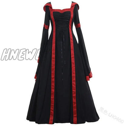 xsrrr Women Medeival Gothic Cosplay Dresses Victoria Steampunk Hoodies Bandage Halloween Noble Palace Bell  Long  Carnival Costumes