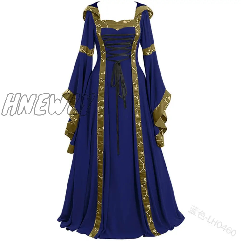 xsrrr Women Medeival Gothic Cosplay Dresses Victoria Steampunk Hoodies Bandage Halloween Noble Palace Bell  Long  Carnival Costumes