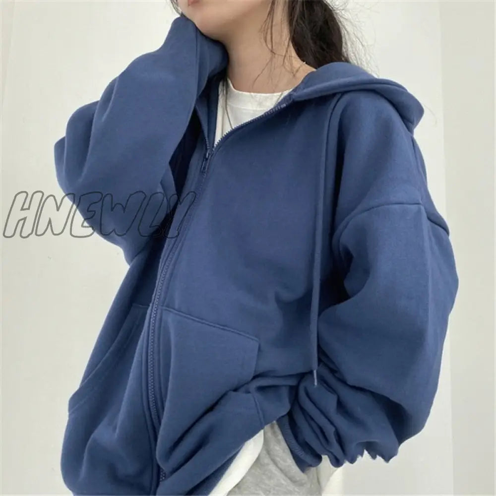 xsrrr Women Oversized Hoodies Autumn Casual Solid Zipper Sweatshirts Korean Version Loose Thin Long-sleeved Hooded Female Jacket Coat Alt Winter Outfits