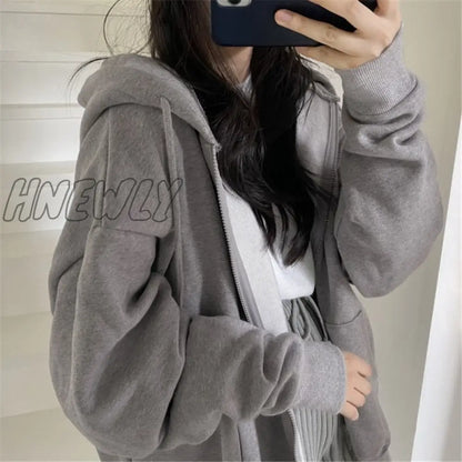 xsrrr Women Oversized Hoodies Autumn Casual Solid Zipper Sweatshirts Korean Version Loose Thin Long-sleeved Hooded Female Jacket Coat Alt Winter Outfits