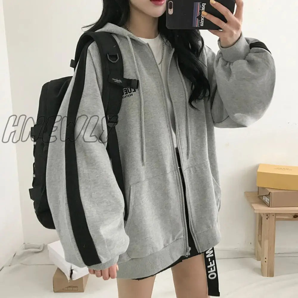 xsrrr Women Oversized Hoodies Autumn Casual Solid Zipper Sweatshirts Korean Version Loose Thin Long-sleeved Hooded Female Jacket Coat Alt Winter Outfits