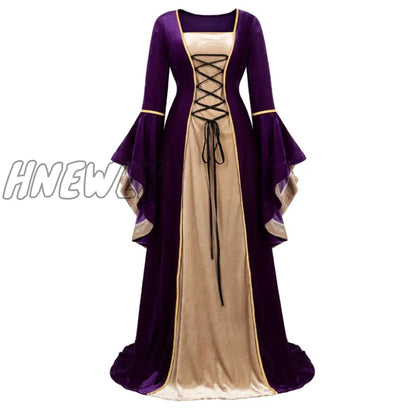 xsrrr Women Renaissance Irish Deluxe Velvet Dress Victorian Medieval Long Dress Retro Fancy Gown Halloween Cosplay Costume Plus Size