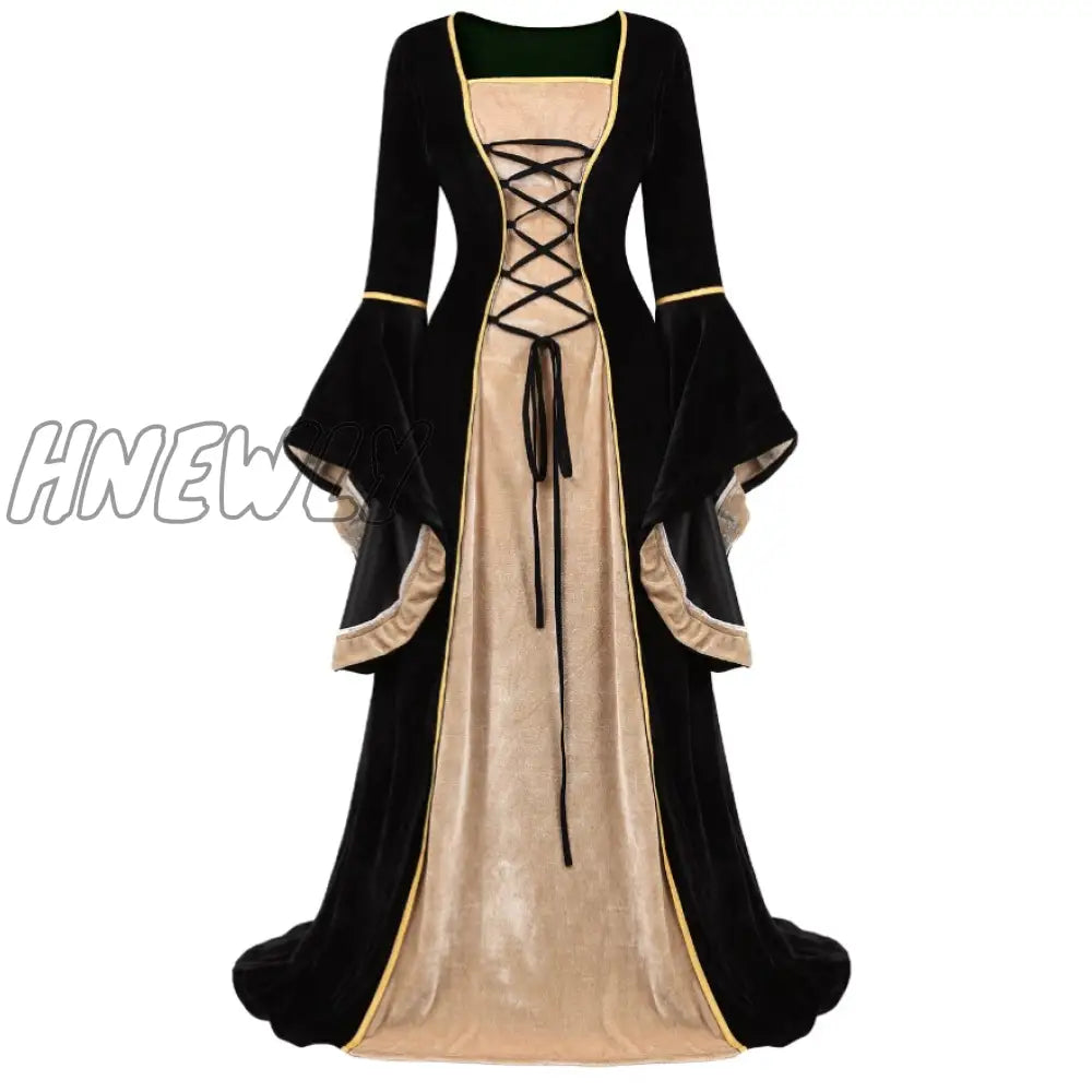 xsrrr Women Renaissance Irish Deluxe Velvet Dress Victorian Medieval Long Dress Retro Fancy Gown Halloween Cosplay Costume Plus Size