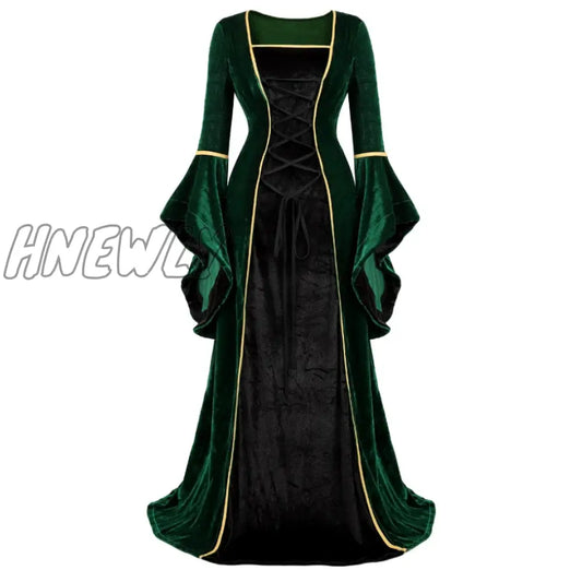 xsrrr Women Renaissance Irish Deluxe Velvet Dress Victorian Medieval Long Dress Retro Fancy Gown Halloween Cosplay Costume Plus Size