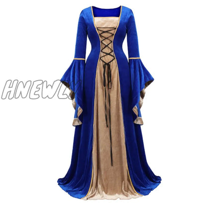 xsrrr Women Renaissance Irish Deluxe Velvet Dress Victorian Medieval Long Dress Retro Fancy Gown Halloween Cosplay Costume Plus Size