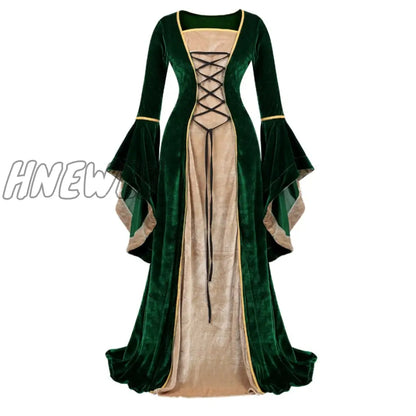 xsrrr Women Renaissance Irish Deluxe Velvet Dress Victorian Medieval Long Dress Retro Fancy Gown Halloween Cosplay Costume Plus Size