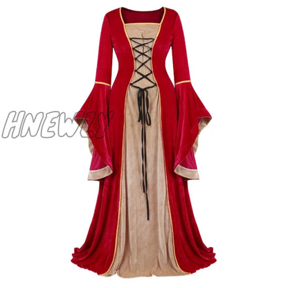 xsrrr Women Renaissance Irish Deluxe Velvet Dress Victorian Medieval Long Dress Retro Fancy Gown Halloween Cosplay Costume Plus Size