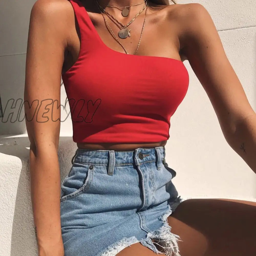 xsrrr Women Sexy Cool Single One Shoulder Tank Tops Vest Bare Midriff Sleeveless T-Shirt Summer Beach Crop Top