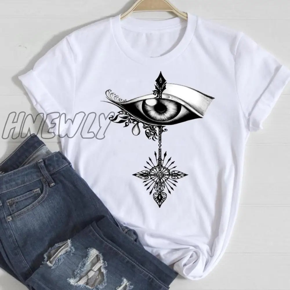 Hnewly Women Short Sleeve Feather 90s Style Fashion Cartoon Summer Graphic T Top Lady Print Tee Female Tshirts Clothes T-Shirt