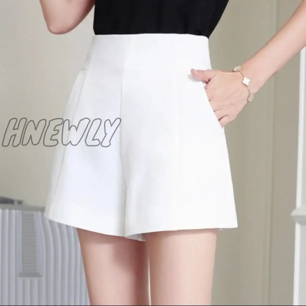 xsrrr Women Shorts Spring Summer Casual High Waist A-line Shorts Loose Wide Leg Chiffon Shorts Chic Lady Black White Suit Shorts