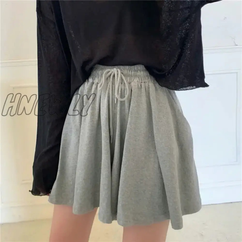 Hnewly Women Shorts Wide Leg Chic Draped Comfort Summer Loose Leisure Korean Style Bottom Drawstring Pockets New Simple High Waist