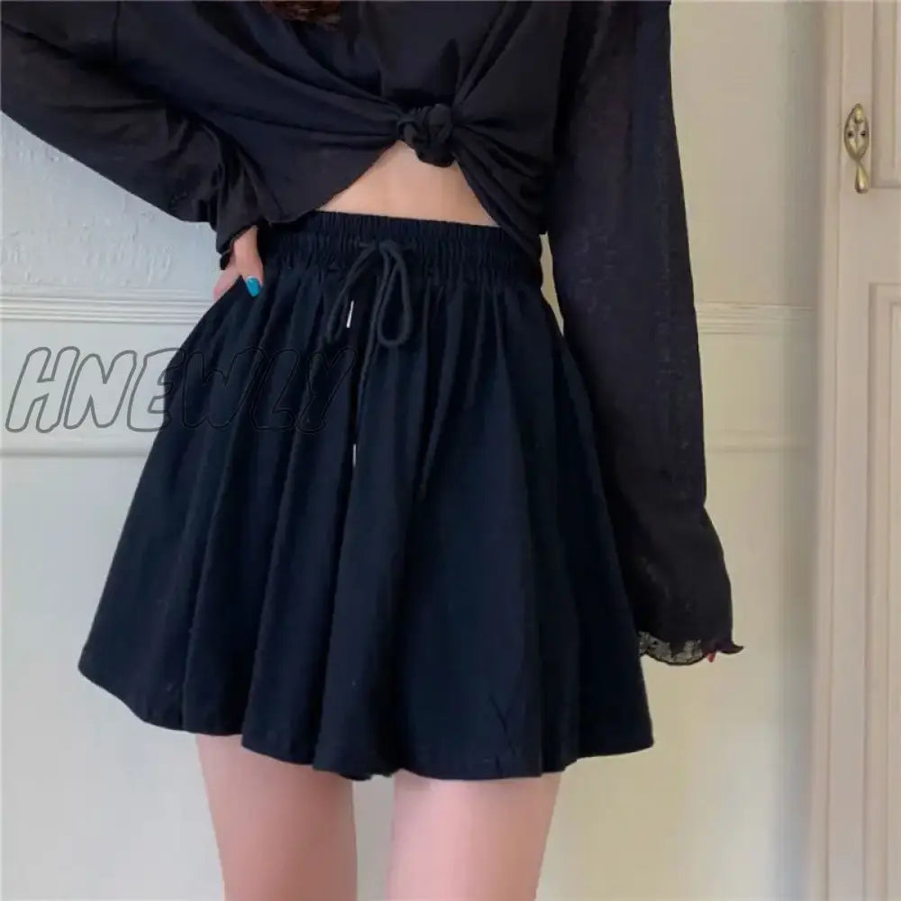 Hnewly Women Shorts Wide Leg Chic Draped Comfort Summer Loose Leisure Korean Style Bottom Drawstring Pockets New Simple High Waist