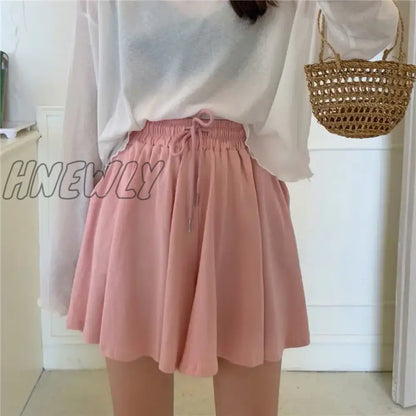 Hnewly Women Shorts Wide Leg Chic Draped Comfort Summer Loose Leisure Korean Style Bottom Drawstring Pockets New Simple High Waist