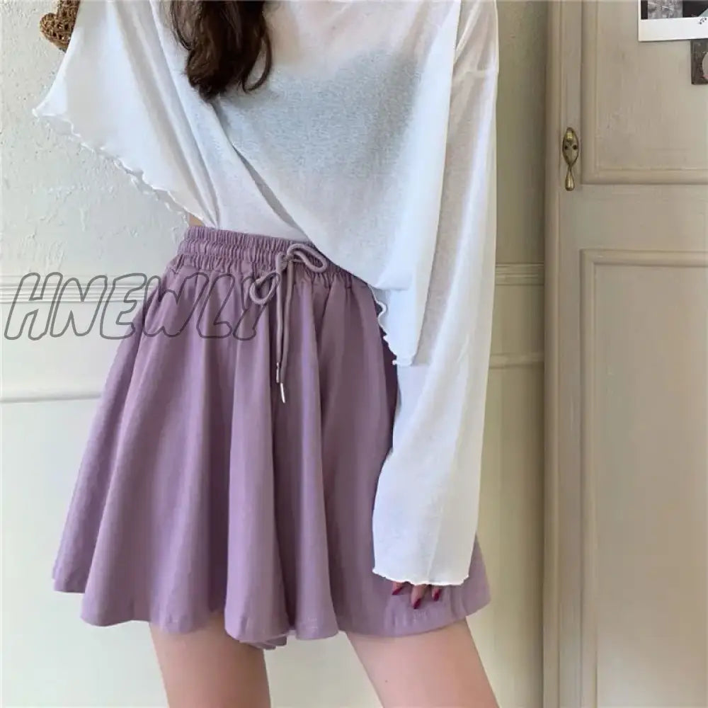 Hnewly Women Shorts Wide Leg Chic Draped Comfort Summer Loose Leisure Korean Style Bottom Drawstring Pockets New Simple High Waist